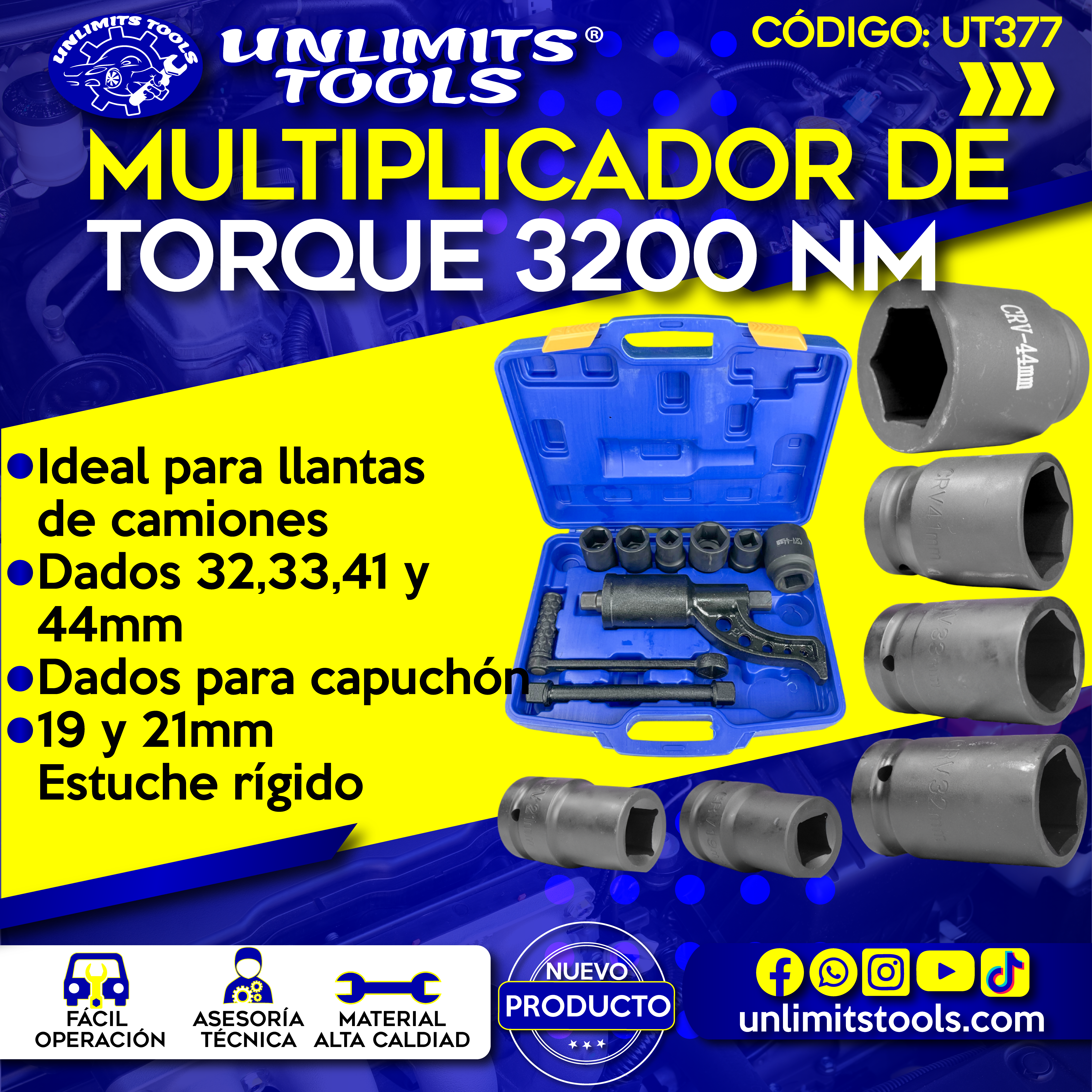 Multiplicador Torque 3200nm 32 33 41 44mm Capuchón 19 21mm